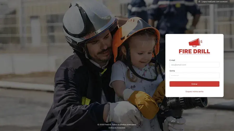 Tela de login do aplicativo FireDrill